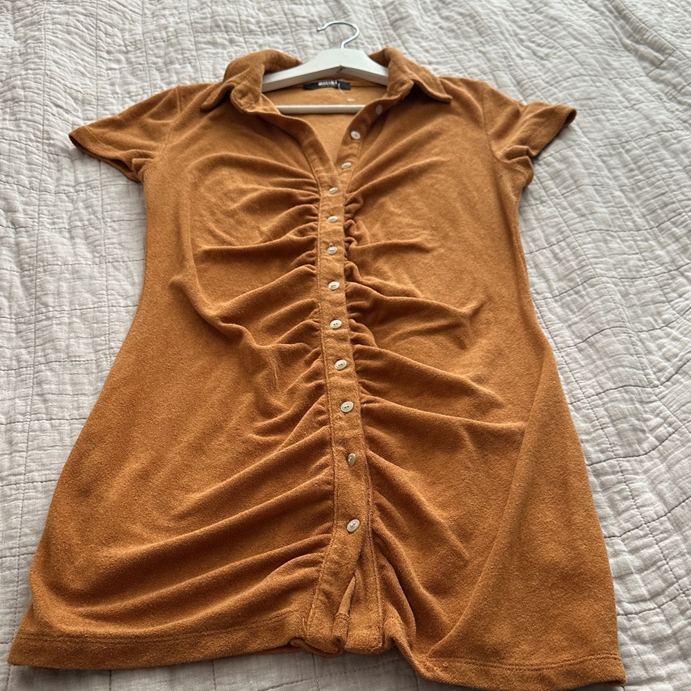 Miss Lola Terracotta Button-Up Dress